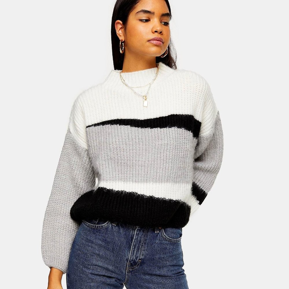 Topshop Color Block Striped Mock Neck Sweater